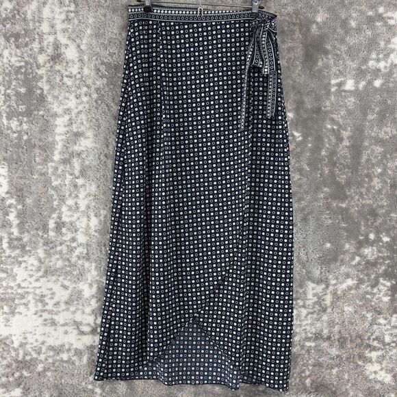 Max Studio Size M Polka Dot Tie Midi Wrap Dress Navy White Stretch Lined - Picture 1 of 8